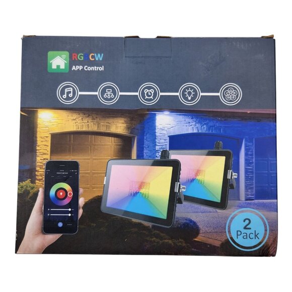 Gvvoo Home 20W Floodlights 2 Pack 1800 Lumens Waterproof IP66 RGBCW App Control - Picture 1 of 7